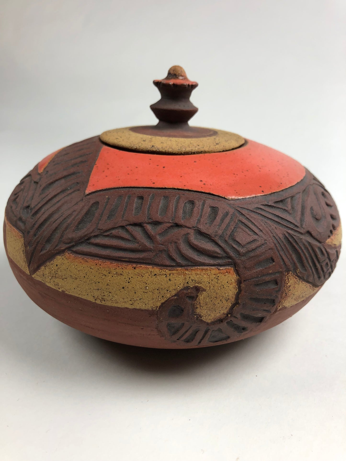 Coral & Deep Rust Lidded Jar